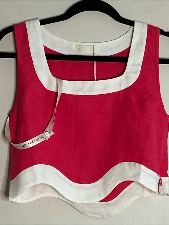 Red Sleeveless Crop Tank Top with White Trim - Women's - Picture 1 of 13
